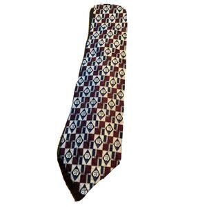 Secours Red Blue Silver Geometric Silk Designer Necktie